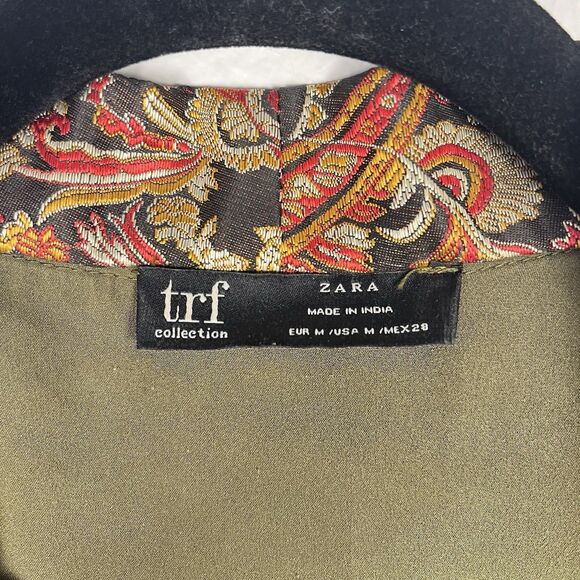 ZARA Kimono Size Medium Printed Lapel Long Open Front Patchwork Shimmer Boho - Picture 6 of 8